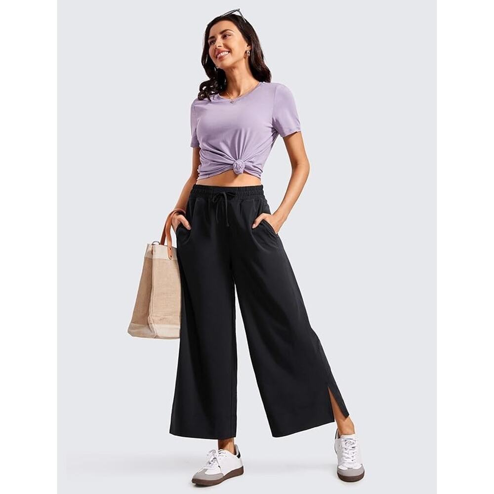 CRZ YOGA Women's Black 25" Lightweight Wide Leg Cropped Pants, Size Small - Picture 3 of 5